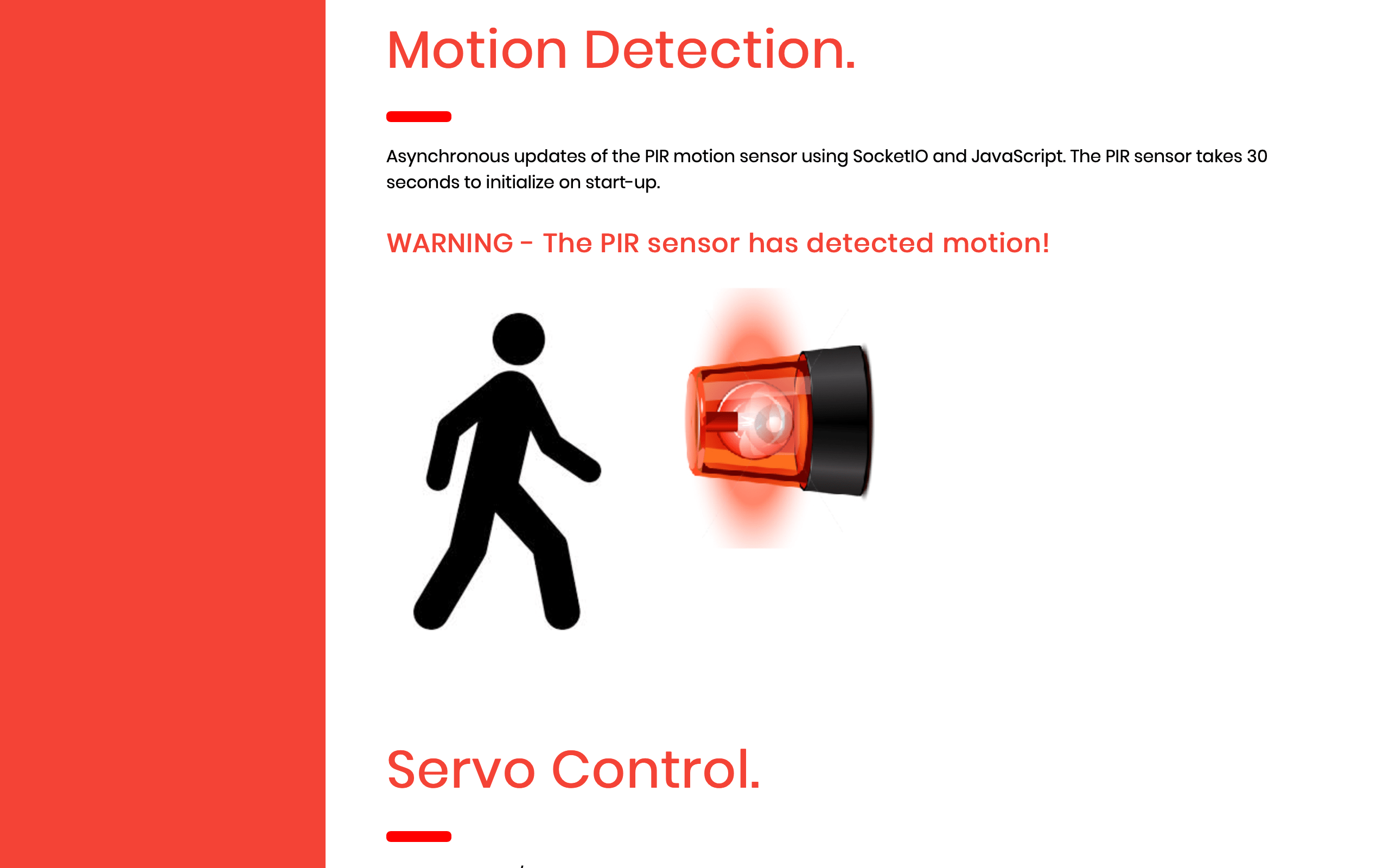 Web interface with motion detected